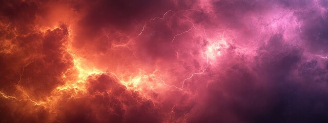 Poster - Dramatic Turbulent Clouds with Lightning in Vibrant Colors and Ample Copy Space for Text or Design Elements