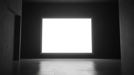 Poster - Modern Minimalist Dark Room Bright White Square Light Panel Abstract Interior Design Background Wall