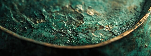 Poster - Close Up of Textured Green Patina Surface with Space for Custom Text Background Design