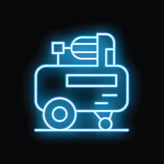 Poster - Blue neon icon of a concrete mixer glowing on black background