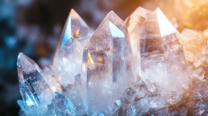 Poster - Close Up of a Beautiful Crystal Cluster with Natural Lighting and Empty Space for Custom Text or Branding