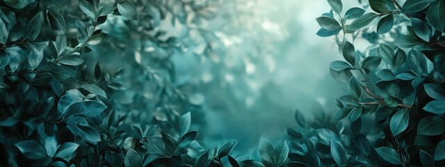 Poster - Serene Blurry Green Leaves Background with Soft Light and Space for Text Overlay