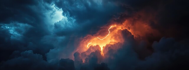 Poster - dramatic nighttime clouds illuminated by lightning creating a vibrant backdrop with ample copy space