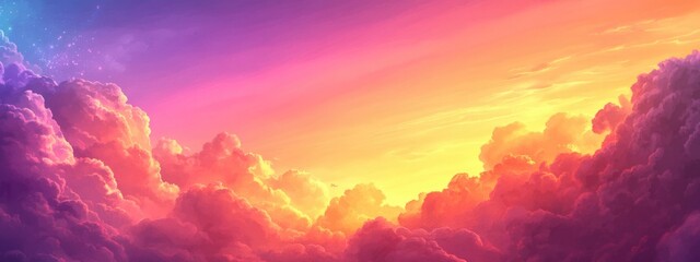 Poster - Vibrant Sunset Sky with Colorful Clouds Dramatic Scene Featuring Empty Space for Text Placement