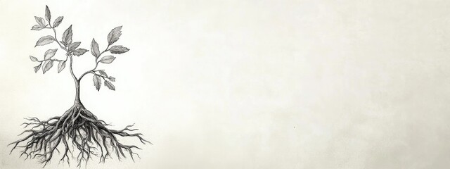 Poster - Illustration of a plant with roots and feet featuring ample blank space for text overlay or design integration