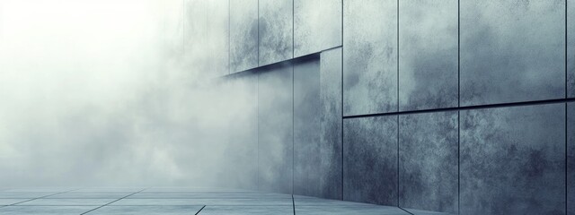 Poster - Mysterious fog concealing a grey exterior creating an atmospheric backdrop with ample empty space suitable for text placement