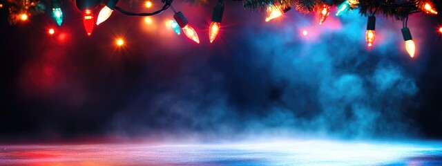 Poster - Vibrant Christmas Lights with Soft Fog and Empty Space for Text Ideal for Holiday Promotions and Festive Backgrounds