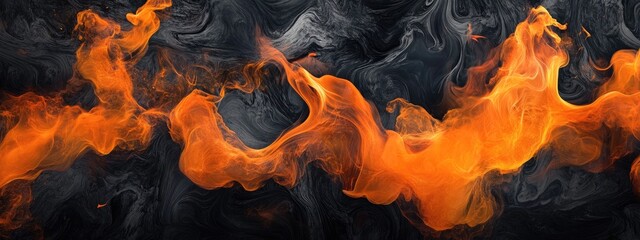 Fototapete - Dynamic Flames in Black and Orange Background with Room for Text Overlay and Visual Impact for Marketing and Design Purposes