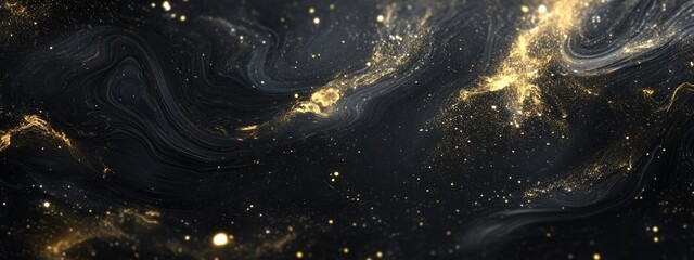 Leinwandbilder - Elegant Black and Gold Abstract Texture Background with Space for Custom Text Overlay