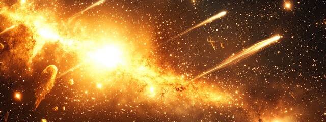 Poster - Vibrant Galaxy Background Featuring Shooting Stars and Illuminated Regions with Ample Space for Text Overlay