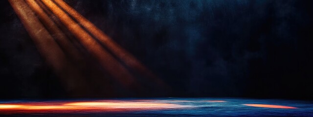 Poster - dramatic light rays against dark background with expansive copy space for text and design elements