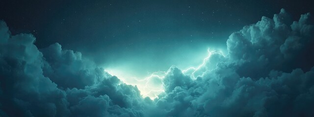 Poster - dramatic night sky with swirling clouds and lightning illuminated by a glow providing ample space fo