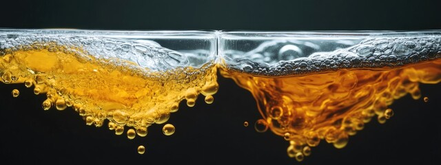 Poster - Organic Fat Separation in Water with Bubbles and Copy Space for Text in Dramatic Lighting