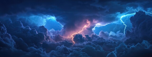 Poster - Dramatic night sky featuring lightning strikes amidst clouds with empty space for text ideal for festive themes and advertisements