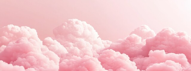 Poster - Serene Pastel Pink Sky with Soft Fluffy Clouds and Ample Space for Text or Graphics in a Tranquil Dreamy Atmosphere