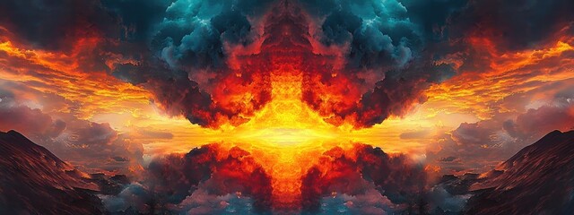 Poster - vibrant sunset cloudscape panorama with rich colors and expansive copy space for text or graphic ove