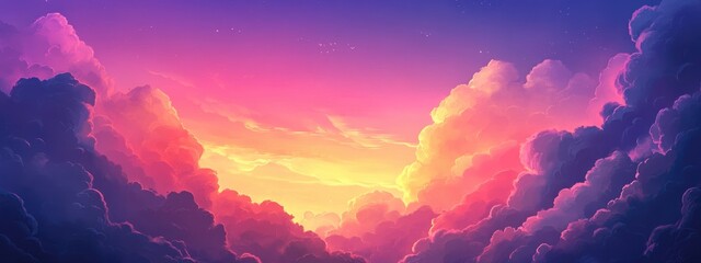 Poster - Vibrant dusk sky with dramatic clouds showcasing a beautiful gradient and ample copy space for creative text placement