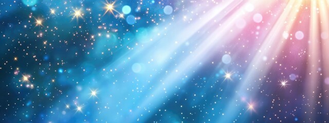 Poster - Cosmic Light Rays with Dreamlike Mystical Background and Empty Space for Text in a Starry Night Atmosphere