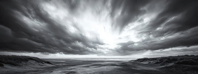 Poster - Dramatic Monochrome Landscape with Cloudy Sky and Empty Space for Text in High Resolution