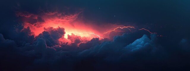 Poster - Dramatic Lightning Illuminating Dark Thunderstorm Skies with Space for Text Insertions