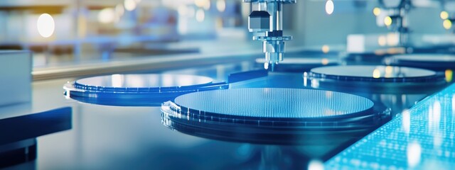 Poster - Double Exposure of Silicon Wafer Production Process with Clear Background for Text Placement in Technology and Manufacturing Context