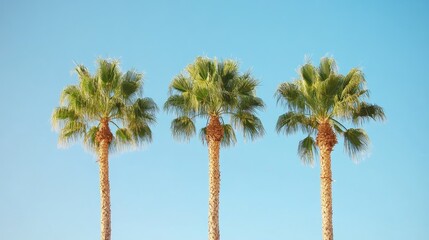 Poster - palm trees silhouetted against a bright blue sky providing ample space for text and design elements 