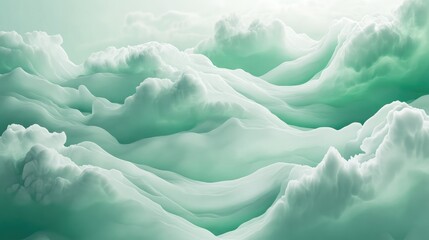 Leinwandbilder - Serene green abstract texture featuring soft clouds and waves with ample empty space for text and design elements.