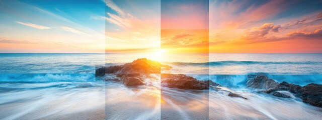 Poster - Serene seaside sunset collage with vibrant colors and soft filters featuring ample space for personalized text or captions