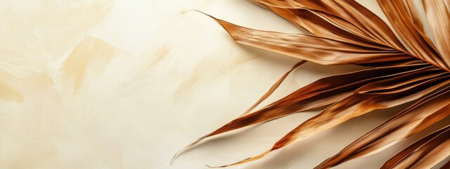 Leinwandbilder - Dried coconut palm leaf on a soft background with empty space for text in a natural and minimalist style image design