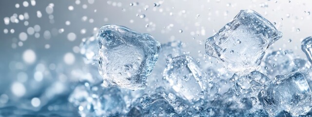 Poster - Dynamic Ice Splash with Water Droplets and Clear Space for Text Overlay