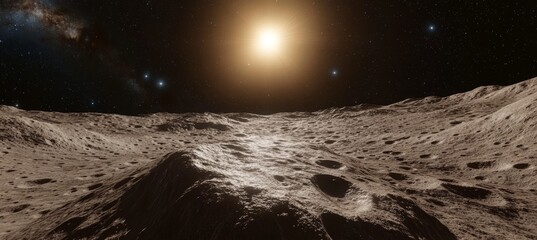 Wall Mural - ethereal moonscape with swirling nebulae and silvery light illuminating barren lunar craters