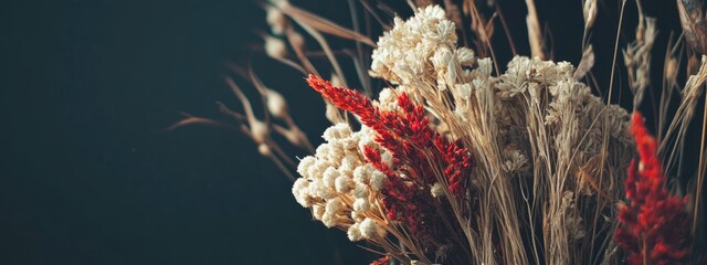Aufkleber - Dried flower bouquet artfully arranged on a dark background with ample copy space for personalized text or messages
