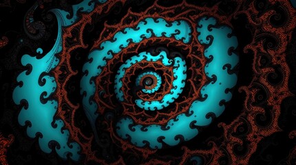 Poster - Intricate spiral design featuring vibrant turquoise and deep orange details creating a mesmerizing visual experience