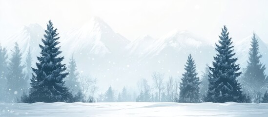 Aufkleber - Spruce trees in snowy mountains with serene winter landscape and ample copy space for text in a peaceful natural setting