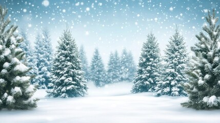 Aufkleber - Serene winter landscape featuring snow-covered firs and pines in a tranquil forest scene ideal for seasonal celebrations and nature themes