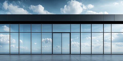 Aufkleber - Modern glass faÃ§ade capturing cloud reflections with expansive empty area for customizable text or branding.