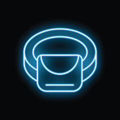 Poster - Blue neon fitness tracker icon on black background showing activity tracker