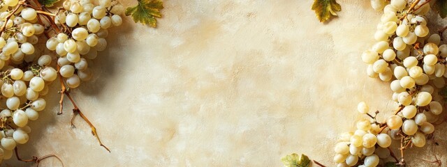 Poster - Dried white grape wine backdrop with blank space for text and decorative vine elements for a sophisticated design.