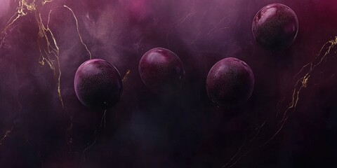 Aufkleber - Elegant Dark Purple Smoky Plums on Marble with Gold Accents and Copy Space for Text Display