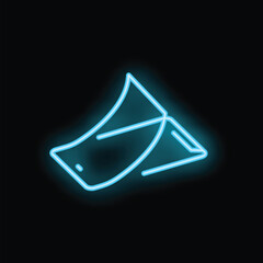 Poster - Blue neon style icon of folding smartphone presenting its empty display screen on black background