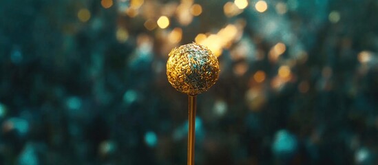 Aufkleber - Golden microphone in focus with blurred crowd backdrop at a music festival, providing ample empty space for customized text.