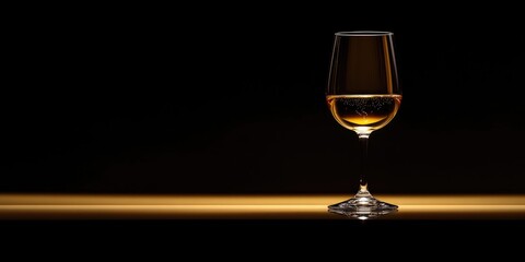 Poster - Sophisticated glass of white wine in a minimalist setting perfect for tasting events or promotional materials with ample copy space.