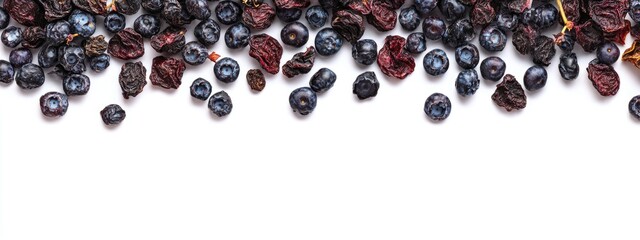 Aufkleber - Dried Blueberries and Bilberries on White Background with Space for Text Healthy Snack Option or Ingredient Concept