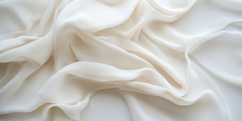 Aufkleber - Luxury White Silk Fabric Close Up Soft Textured Drapery Elegant Folds on Light Background Blank Space for Promotional Messaging