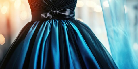 Poster - Sophisticated evening gown displayed in high-end boutique with elegant fabric details and ample empty space for promotional text or ads