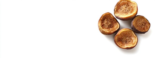 Leinwandbilder - Dried fig slices isolated on white background with empty space for text and product display in a healthy food concept