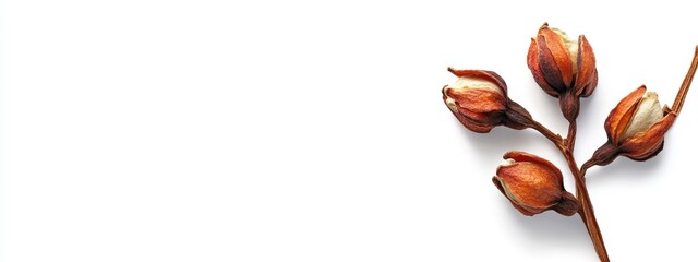 Poster - Dried Clove Flower Bud Isolated on White Background Ideal for Spices or Herbal Remedies Text Space in Layout Design