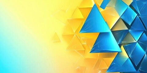 Fototapete - Bright geometric background featuring vivid blue and yellow triangles with ample space for text or branding overlays.