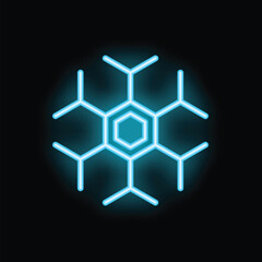 Poster - Bright, neon blue snowflake is glowing on a black background