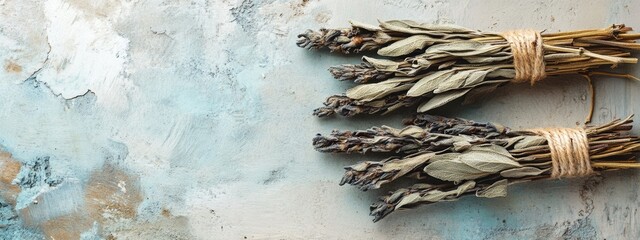 Aufkleber - dried sage twigs arrangement for natural aroma with space for custom text background